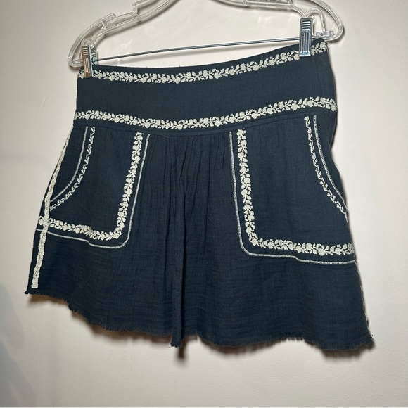 Isabel Marant Etoile Boho Embroidered Black Tribal Print Cotton Skirt Size 38 - Picture 3 of 16